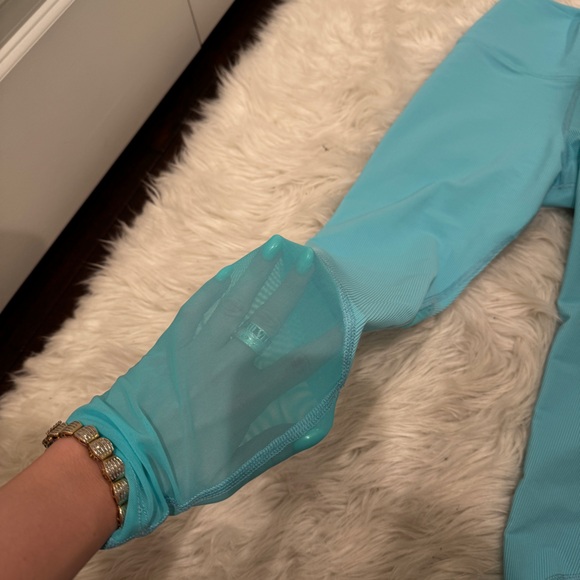 Beach Riot Neon Turquoise Ribbed Workout Set Sz S - Picture 7 of 7